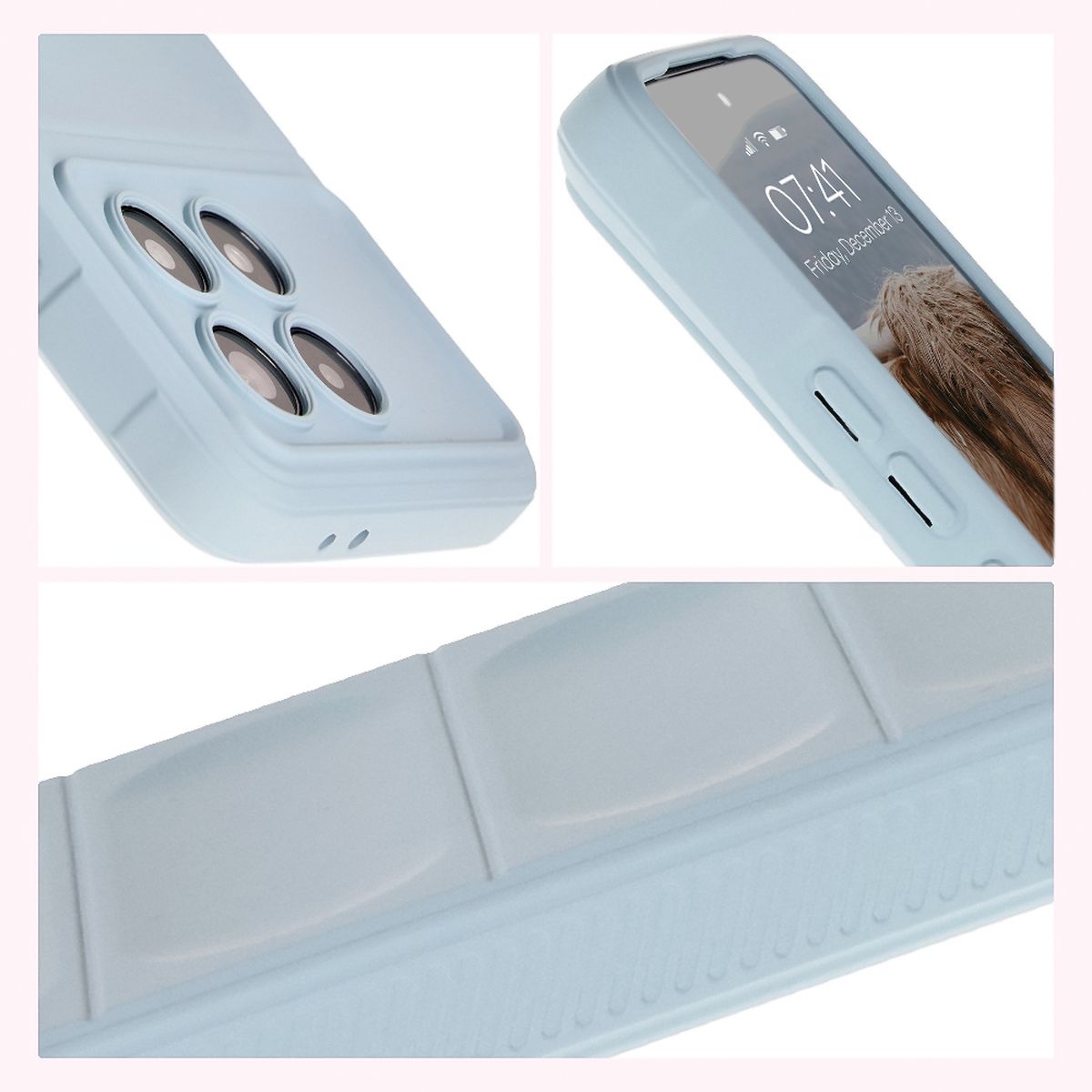 Teksturowane boki i podwyższone krawędzie ekranu i aparatu w etui Bizon Case Tur